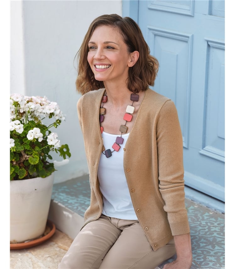Strickjacke mit V-Ausschnitt aus Merino- und Kaschmirwolle für Damen